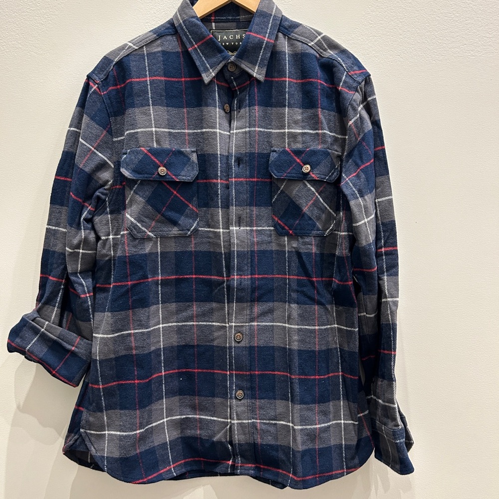 Jachs Blue and Gray Plaid Casual Shirt
